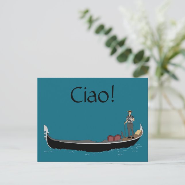 Venice, Italy Gondola and Gondolier Teal Blue Ciao Postcard (Standing Front)