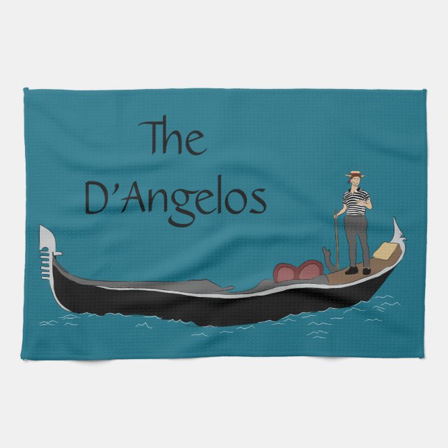 Venice, Italy Gondola and Gondolier Teal Blue Tea Towel (Horizontal)