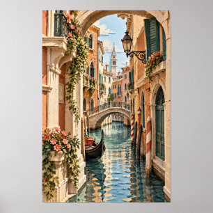 Venice Italy Gondola Canal and Stone Bridge Wall A Poster