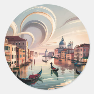 Venice Italy Gondola Canal Watercolor Retro Travel Classic Round Sticker