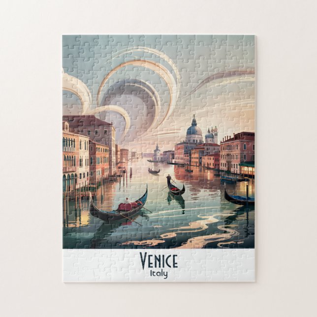 Venice Italy Gondola Canal Watercolor Retro Travel Jigsaw Puzzle (Vertical)