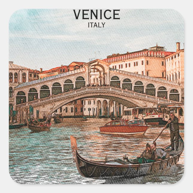 Venice Italy Gondola City Canal View Square Sticker (Front)