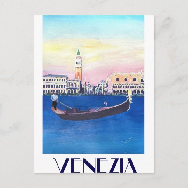 Venice Italy Gondola on Grand Canal with San Marco Postcard (Front)