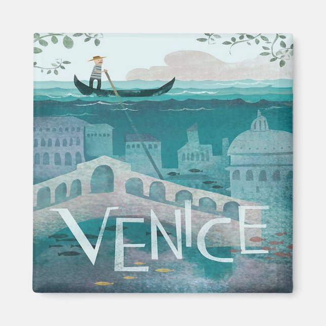 venice Italy Gondola travel vacation retro post  Magnet (Front)