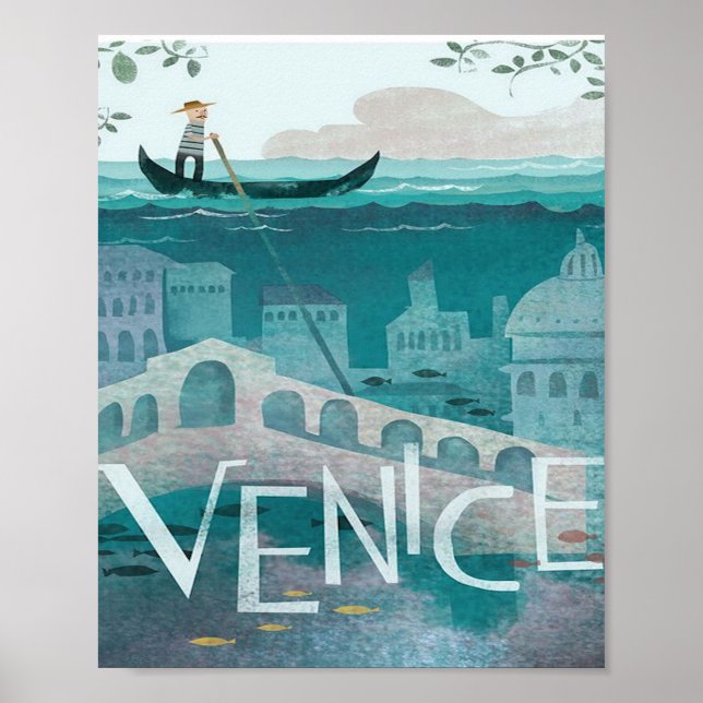 venice Italy Gondola travel vacation retro post Poster (Front)