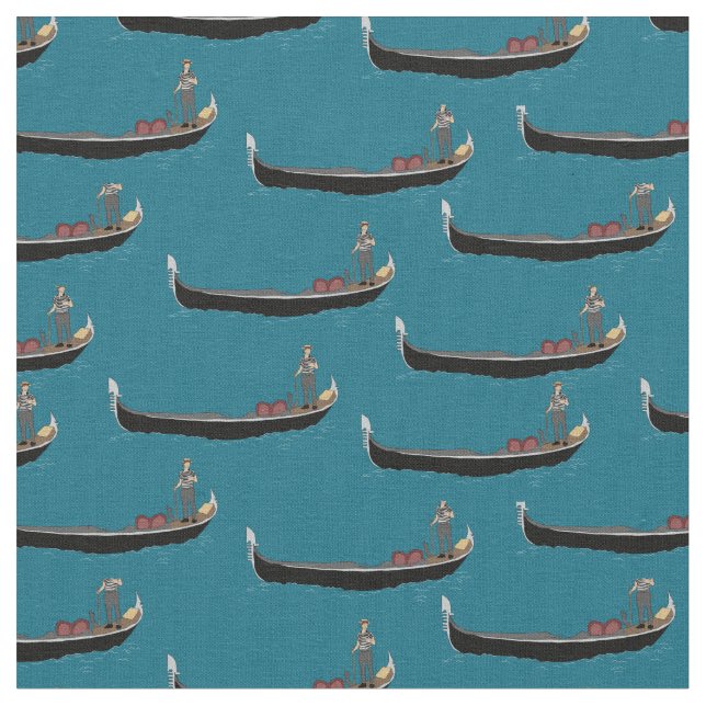 Venice, Italy Gondolas and Gondoliers Teal Blue Fabric (Close Up)