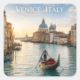 Venice Italy Grand Canal Gondola Sunset Square Sticker