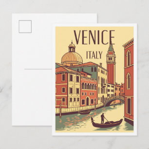 Venice Italy Illustration Art vintage Travel Postcard