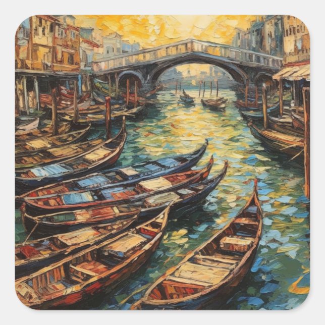 Venice, Italy, in van Gogh style Square Sticker (Front)