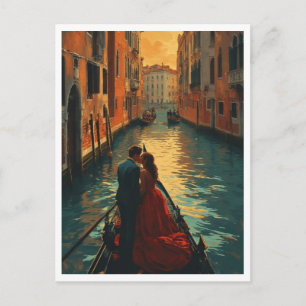 Venice Italy Lovers Gondola Canal Romantic Colour Postcard