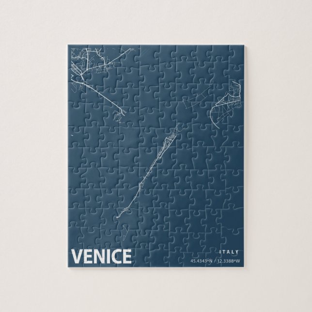 Venice Italy Minimalist City Map Line Art in Blue Jigsaw Puzzle (Vertical)