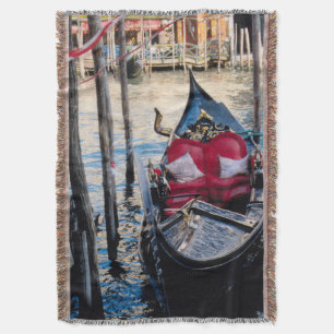 Venice Italy Ornate Gondola in Canal Throw Blanket