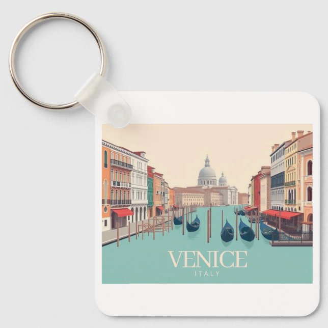 Venice Italy Pastel Travel Design Key Ring (Front)