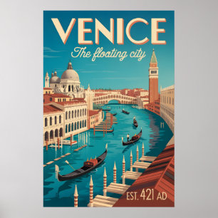 Venice Italy Retro Skyline Cityscape Travel Poster
