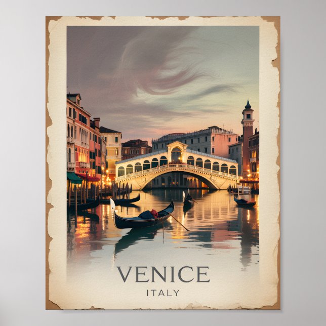 Venice Italy Rialto Bridge Vintage Twilight Rustic Poster (Front)