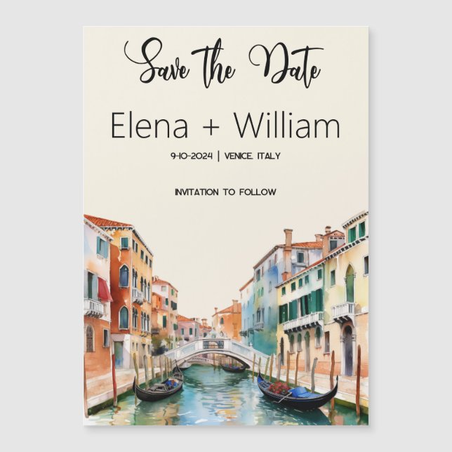 Venice Italy Save the Date with Italian Tiles Magnetic Invitation (Front)