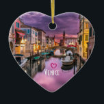 Venice, Italy Scenic Canal & Venetian Architecture Ceramic Ornament<br><div class="desc">An ornament with a beautiful scenic landscape photo of a canal in Venice,  Italy. With dark purple clouds,  looks like a storm is coming. Great capture of the unique venetian architecture and watery reflections.
Customisable text says: Venice with a little heart above.</div>