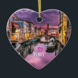 Venice, Italy Scenic Canal & Venetian Architecture Ceramic Ornament<br><div class="desc">An ornament with a beautiful scenic landscape photo of a canal in Venice,  Italy. With dark purple clouds,  looks like a storm is coming. Great capture of the unique venetian architecture and watery reflections.
Customisable text says: Venice with a little heart above.</div>