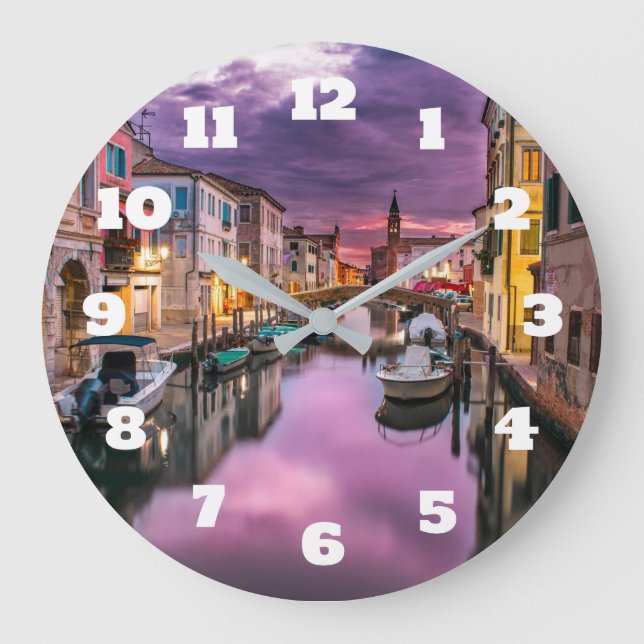 Venice, Italy Scenic Canal & Venetian Architecture Large Clock (Front)