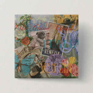 Venice Italy Travel Vintage Pretty Colorful Art 15 Cm Square Badge