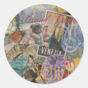 Venice Italy Travel Vintage Pretty Colourful Art Classic Round Sticker