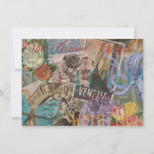 Venice Italy Travel Vintage Pretty Colourful Art Invitation