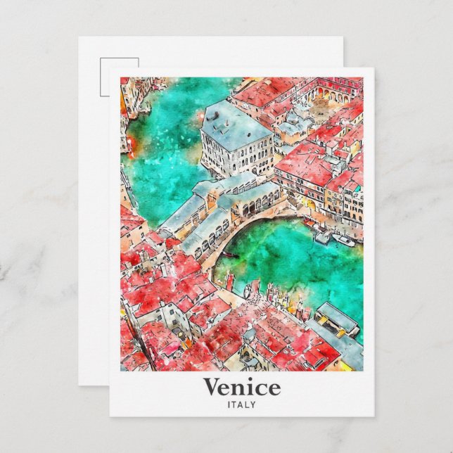 Venice Italy Travel Watercolor Sketch Hand Drawn Postcard (Front/Back)