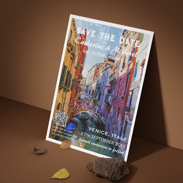 Venice Italy Wedding Travel Poster Style QR Code  Save The Date (Creator Uploaded)