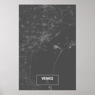 Venice, Italy (white on black) Poster