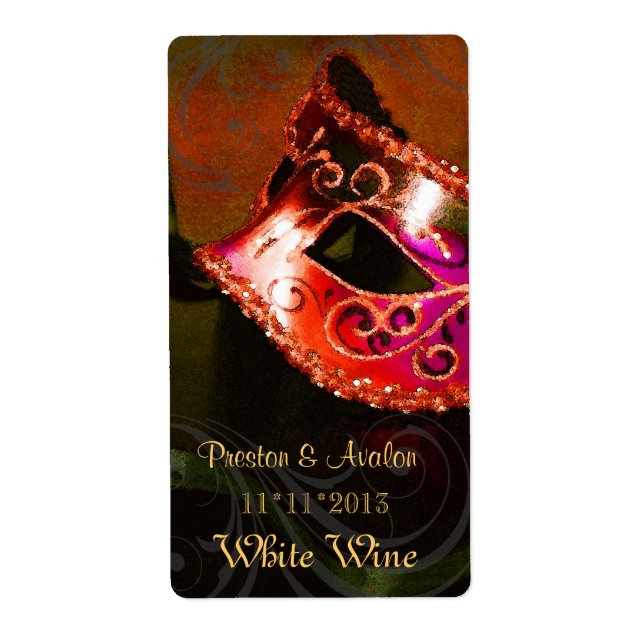 Venice Masquerade Red Wine Wedding Label (Front)