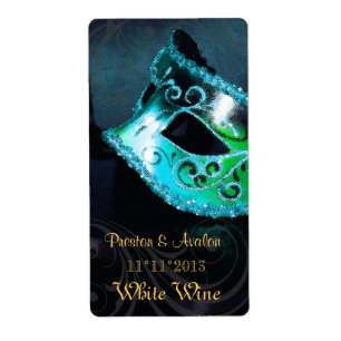 Venice Masquerade Teal Wine Wedding Label