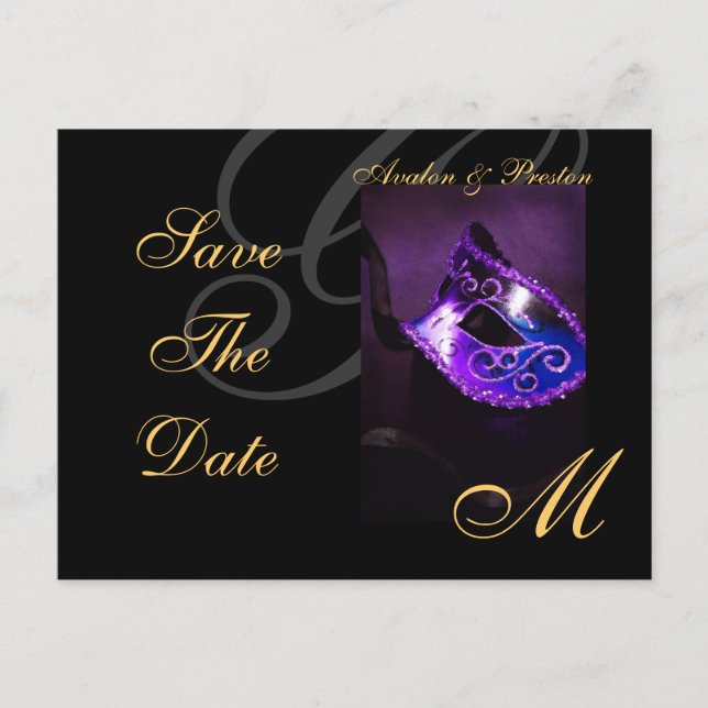 Venice Purple Masquerade Save The Date Postcard (Front)