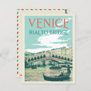 Venice Rialto bridge illustration Italy Postcard