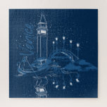 Venice Romance Jigsaw Puzzle<br><div class="desc">One of four romantic World cities at night. Venice,  with it’s tower,  a lighted footbridge and gondola. Love is in the air. Original illustration by artist,  L Diane Johnson. Enjoy!</div>