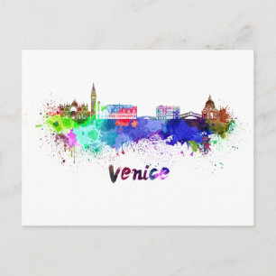 Venice skyline in watercolor postcard