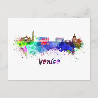 Venice skyline in watercolor postcard