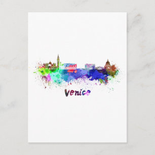 Venice skyline in watercolor postcard