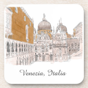 Venice St. Marks Square Pen and Ink Illustration Coaster