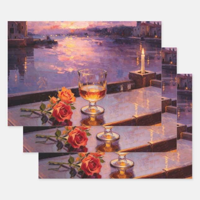 Venice Sunset Whiskey & Roses Wrapping Paper Sheet (Set)