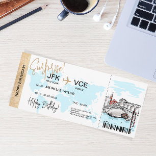 Venice Surprise Birthday Boarding Pass Ticket Invitation