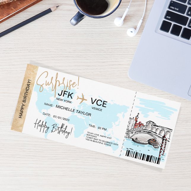 Venice Surprise Birthday Boarding Pass Ticket Invitation (Creator Uploaded)