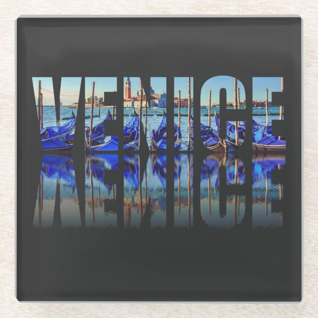 Venice text with reflection glass coaster (Front)