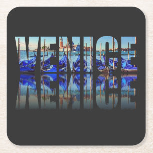 Venice text with reflection square paper coaster