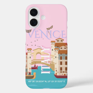 Venice Travel Art, Italy, Retro Travel Art iPhone 16 Case