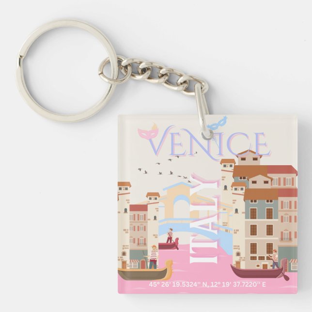 Venice Travel Art, Italy, Travel Art Key Ring (Front)