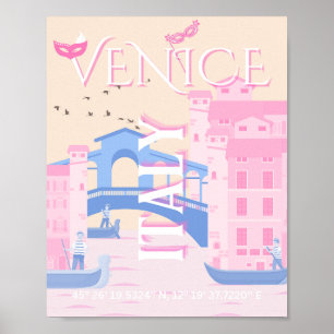 Venice Travel Art, Italy, Travel Art, Pink Poster