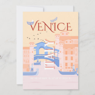 Venice Travel Art, Italy, Travel Art, Retro Invitation