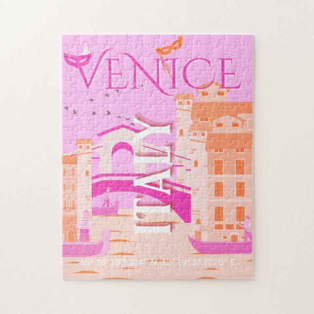 Venice Travel Art, Italy, Travel Art, Retro, Pink Jigsaw Puzzle (Vertical)