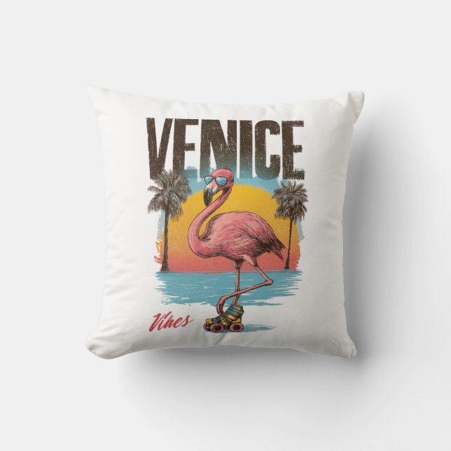 Venice Vibes Flamingo Retro Beach California Tropi Cushion (Front)