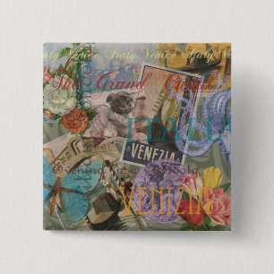 Venice Vintage Trendy Italy Travel Collage 15 Cm Square Badge